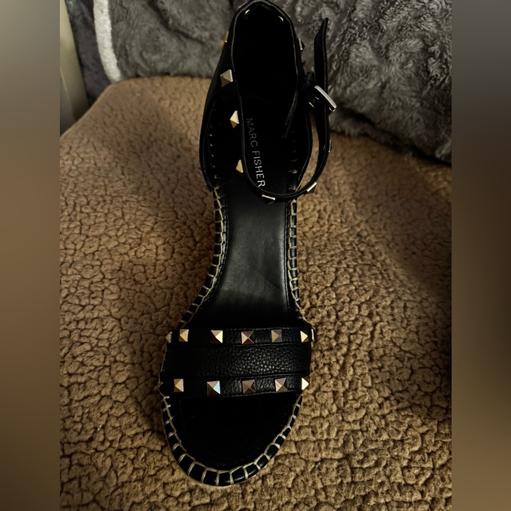 Marc Fisher Black and Gold Studded Sandals